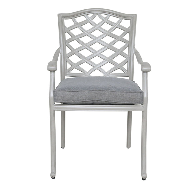 Florence Aluminum Dining Arm Chairs with Cushion: Modern Design, Durable and All-Weather Dining chairs for Outdoor, Patio, and Garden, Set of 2