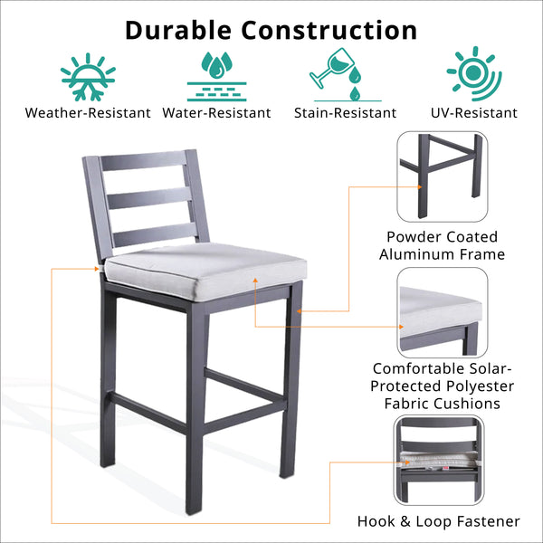Marativa Outdoor Armless Aluminum Barstools with Cushion: Durable and Weather-Resistant Patio Furniture for Stylish and Comfortable Outdoor Seating, Set of 2