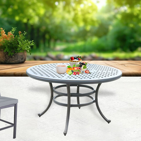 Sparta Outdoor All-Weather and Durable 52" Cast Aluminum Round Dining Table with Umbrella Hole for Patio, Garden, and Terrace