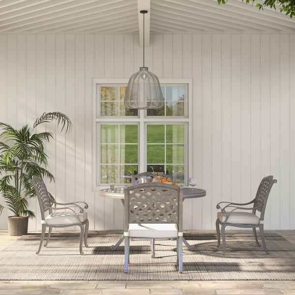 Sparta Stylish Outdoor 5-Piece Aluminum Dining Set with Cushion: Weather-Resistant, Classic, Durable and Comfortable Patio Furniture Set with Armchairs and Round Table