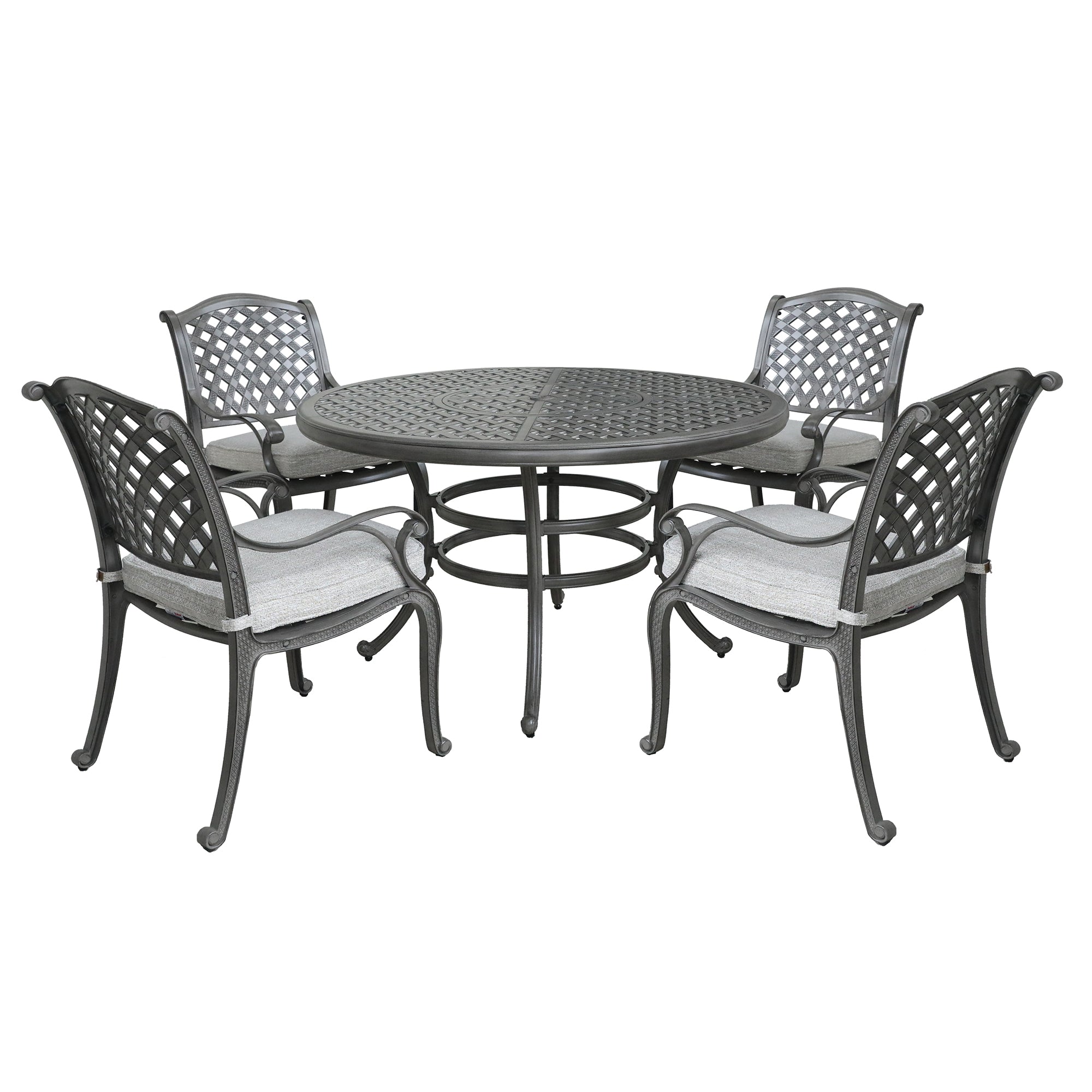 Sparta Stylish Outdoor 5-Piece Aluminum Dining Set with Cushion: Weather-Resistant, Classic, Durable and Comfortable Patio Furniture Set with Armchairs and Round Table