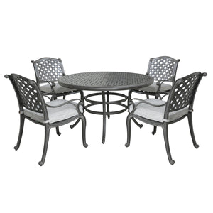 Sparta Stylish Outdoor 5-Piece Aluminum Dining Set with Cushion: Weather-Resistant, Classic, Durable and Comfortable Patio Furniture Set with Armchairs and Round Table