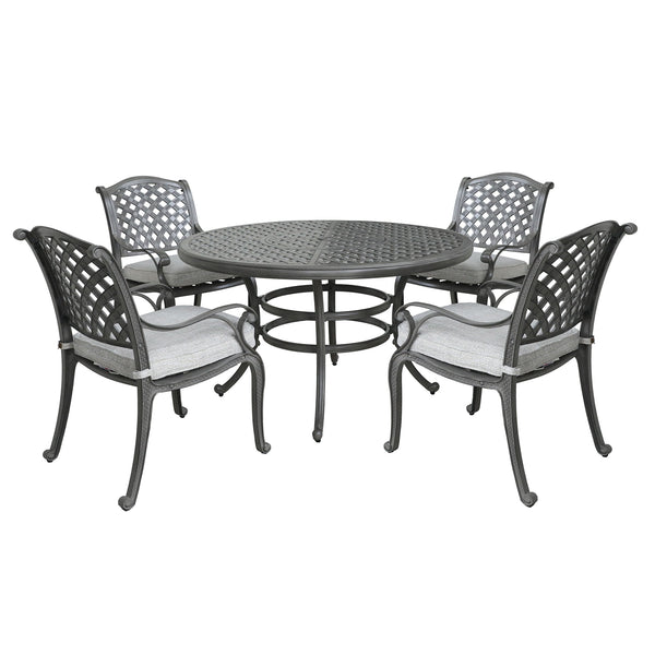 Sparta Stylish Outdoor 5-Piece Aluminum Dining Set with Cushion: Weather-Resistant, Classic, Durable and Comfortable Patio Furniture Set with Armchairs and Round Table