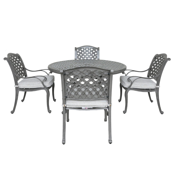 Sparta Stylish Outdoor 5-Piece Aluminum Dining Set with Cushion: Weather-Resistant, Classic, Durable and Comfortable Patio Furniture Set with Armchairs and Round Table