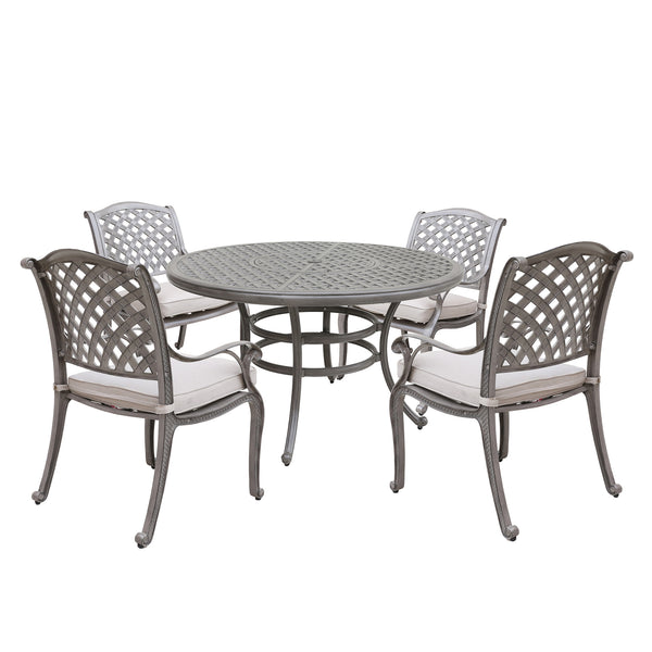 Sparta Stylish Outdoor 5-Piece Aluminum Dining Set with Cushion: Weather-Resistant, Classic, Durable and Comfortable Patio Furniture Set with Armchairs and Round Table