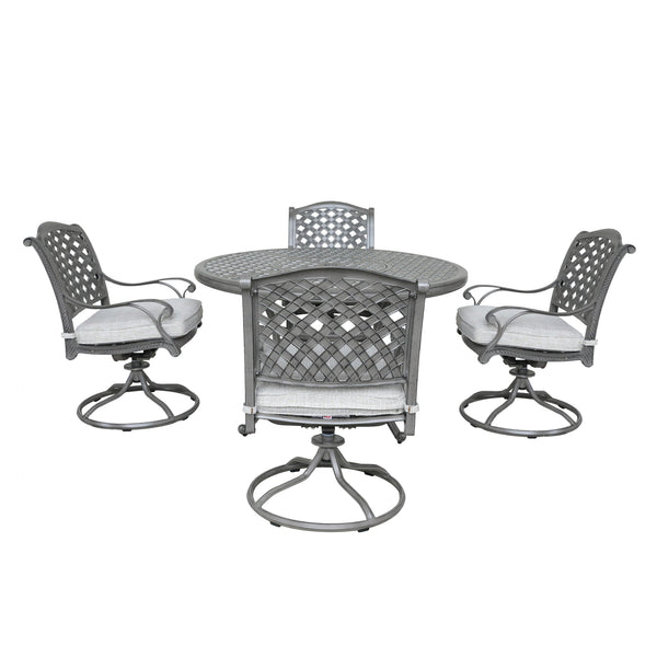 Sparta Stylish Outdoor 5-Piece Aluminum Dining Set with Cushion: Weather-Resistant, Classic, Durable and Comfortable Patio Furniture Set with Swivel Rockers and Round Table