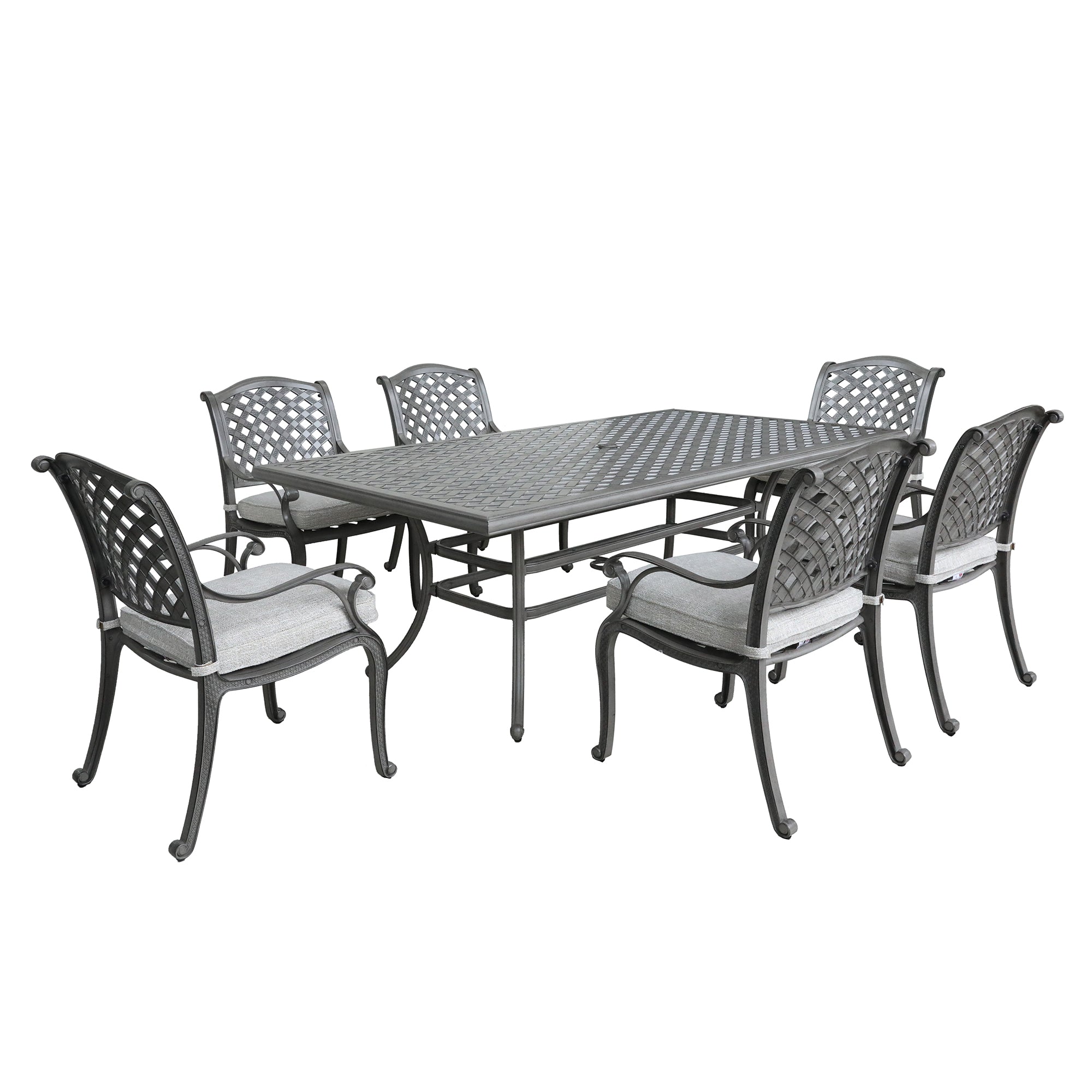 Sparta Stylish Outdoor 7-Piece Aluminum Dining Set with Cushion: Weather-Resistant, Classic, Durable and Comfortable Patio Furniture Set with Armchairs and Rectangle Table