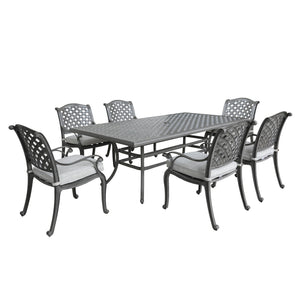 Manhattan Stylish Outdoor 7-Piece Aluminum Dining Set with Cushion: Weather-Resistant, Classic, Durable and Comfortable Patio Furniture Set with Armchairs and Rectangle Table