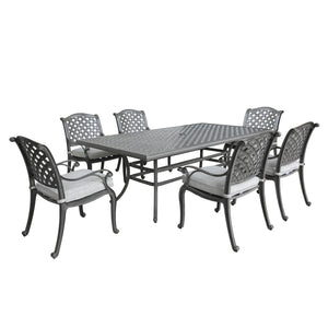 Sparta Stylish Outdoor 7-Piece Aluminum Dining Set with Cushion: Weather-Resistant, Classic, Durable and Comfortable Patio Furniture Set with Armchairs and Rectangle Table