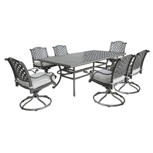 Manhattan Stylish Outdoor 7-Piece Aluminum Dining Set with Cushion: Weather-Resistant, Classic, Durable and Comfortable Patio Furniture Set with Swivel rockers and Rectangle Table