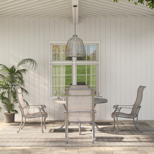 Sparta Stylish Outdoor 5-Piece Aluminum Dining Set: Weather-Resistant, Classic, Durable and Comfortable Patio Furniture Set with Sling Chairs and Round Dining Table with Umbrella Hole