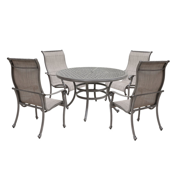 Sparta Stylish Outdoor 5-Piece Aluminum Dining Set: Weather-Resistant, Classic, Durable and Comfortable Patio Furniture Set with Sling Chairs and Round Dining Table with Umbrella Hole