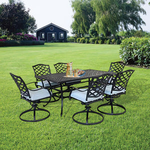 Florence Aluminum 7-Piece Set Rectangle Table, 6 Swivel Chairs