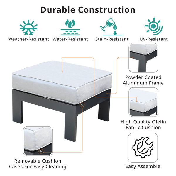 Marativa Premium Outdoor Patio Furniture: Modern Ottoman with Cushion, Outdoor footstool with Olefin Fabric Cushion, Durable, UV-Resistant for Lawn, Garden, and Backyard