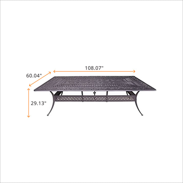 Modern Outdoor Dining Table: Athens All-Weather, Durable 60x108" Rectangular Patio Dining Table with Umbrella Hole for Patio, Garden, and Terrace
