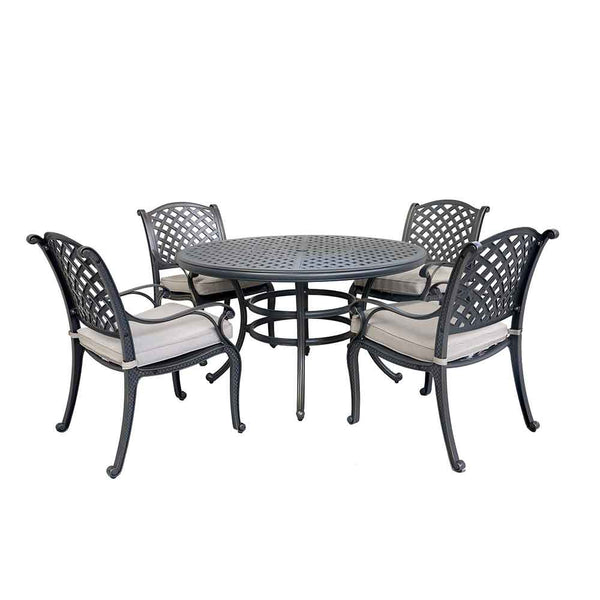 Sparta Stylish Outdoor 5-Piece Aluminum Dining Set with Cushion: Weather-Resistant, Classic, Durable and Comfortable Patio Furniture Set with Armchairs and Round Table