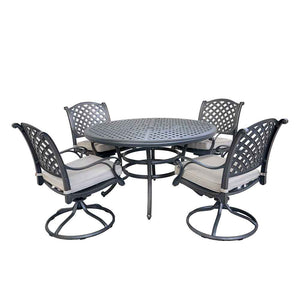 Manhattan Stylish Outdoor 5-Piece Aluminum Dining Set with Cushion: Weather-Resistant, Classic, Durable and Comfortable Patio Furniture Set with Swivel Rockers and Round Table