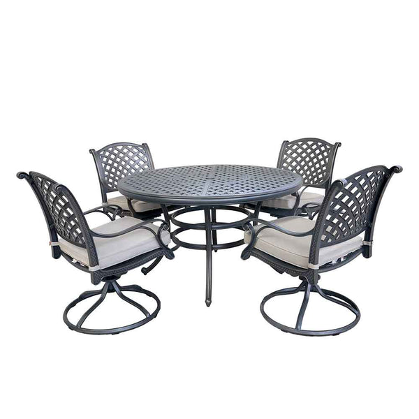 Sparta Stylish Outdoor 5-Piece Aluminum Dining Set with Cushion: Weather-Resistant, Classic, Durable and Comfortable Patio Furniture Set with Swivel Rockers and Round Table