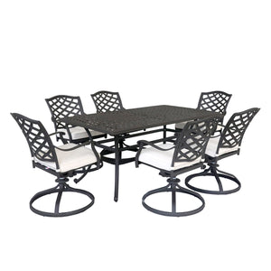 Florence Aluminum 7-Piece Set Rectangle Table, 6 Swivel Chairs