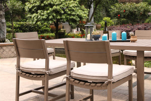 Marativa Premium Outdoor Patio Furniture: Armless Aluminum Dining Chairs with Durable, UV-Resistant Olefin Fabric Cushion for Lawn, Garden, and Backyard, Set of 2 (Taupe, Wood Grained)