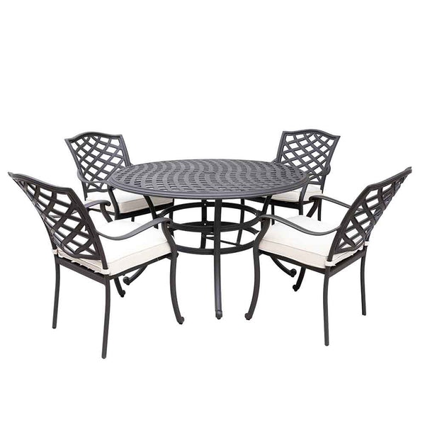Florence Aluminum 5 Piece Round Dining Set with 4 Arm Chairs