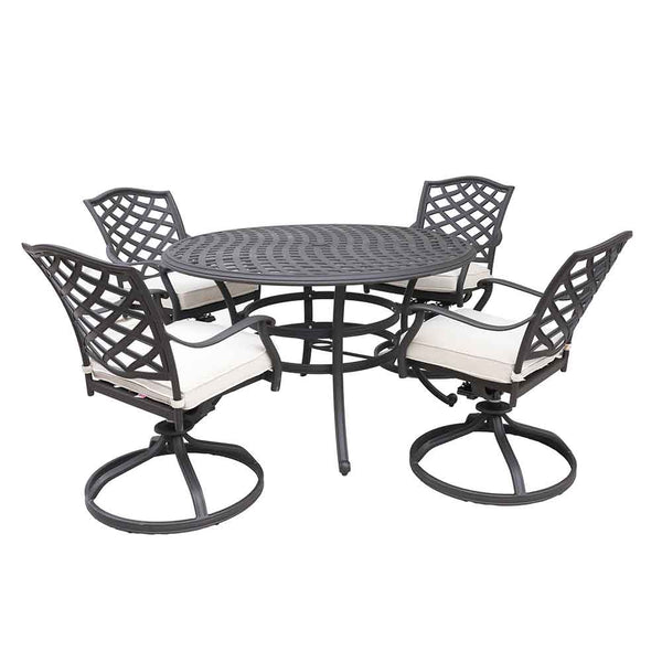 Florence Aluminum 5 Piece Round Dining Set with 4 Swivel Rockers