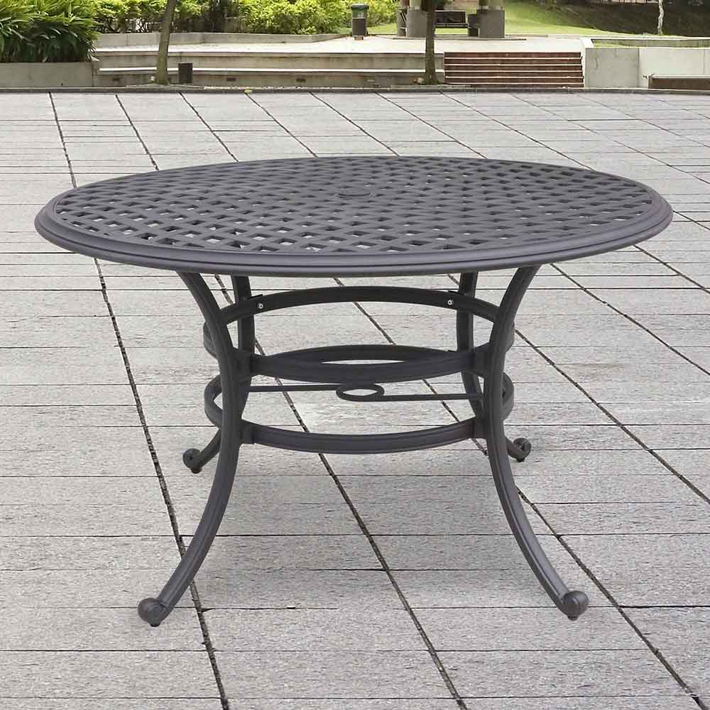 Florence Premium Aluminum 49"" Round Dining Table with Umbrella Hole: Weather-Resistant, Durable, Modern Outdoor Furniture for Patio and Garden