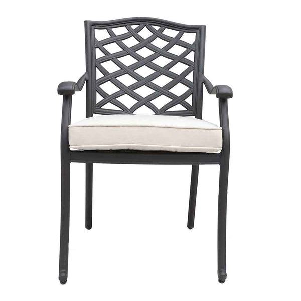 Florence Aluminum Dining Arm Chairs with Cushion: Modern Design, Durable and All-Weather Dining chairs for Outdoor, Patio, and Garden, Set of 2