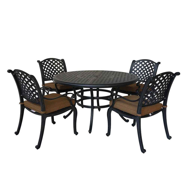 Sparta Stylish Outdoor 5-Piece Aluminum Dining Set with Cushion: Weather-Resistant, Classic, Durable and Comfortable Patio Furniture Set with Armchairs and Round Table