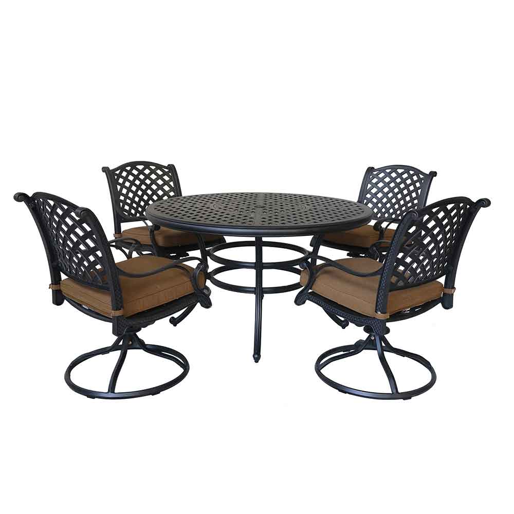 Sparta Stylish Outdoor 5-Piece Aluminum Dining Set with Cushion: Weather-Resistant, Classic, Durable and Comfortable Patio Furniture Set with Swivel Rockers and Round Table
