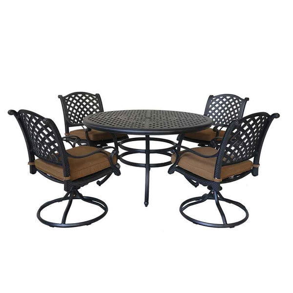 Sparta Stylish Outdoor 5-Piece Aluminum Dining Set with Cushion: Weather-Resistant, Classic, Durable and Comfortable Patio Furniture Set with Swivel Rockers and Round Table