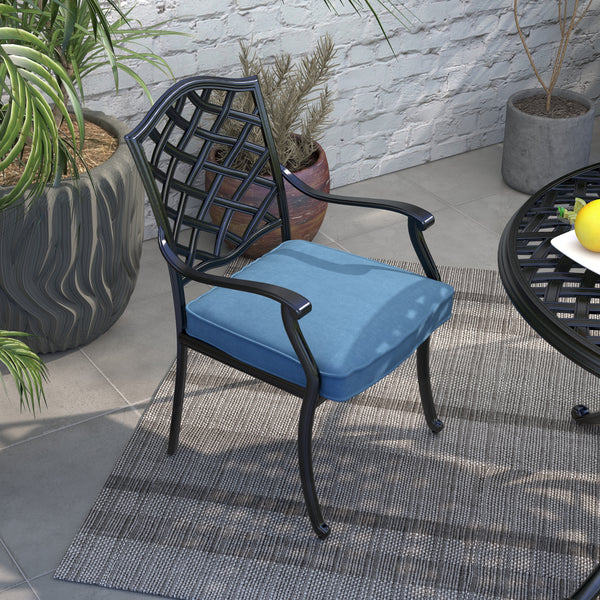 Florence Aluminum Dining Arm Chairs with Cushion: Modern Design, Durable and All-Weather Dining chairs for Outdoor, Patio, and Garden, Set of 2