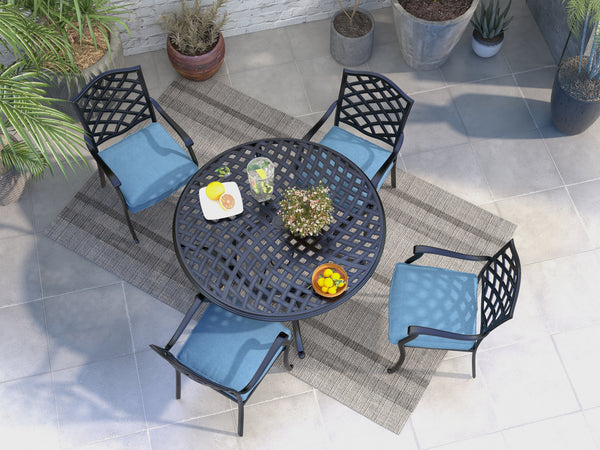 Florence Aluminum 5 Piece Round Dining Set with 4 Arm Chairs