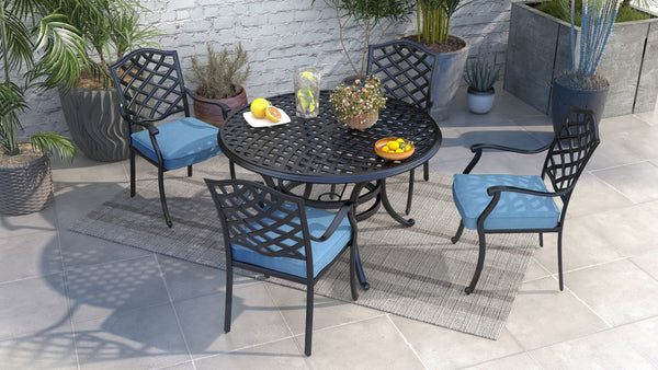 Florence Aluminum 5 Piece Round Dining Set with 4 Arm Chairs