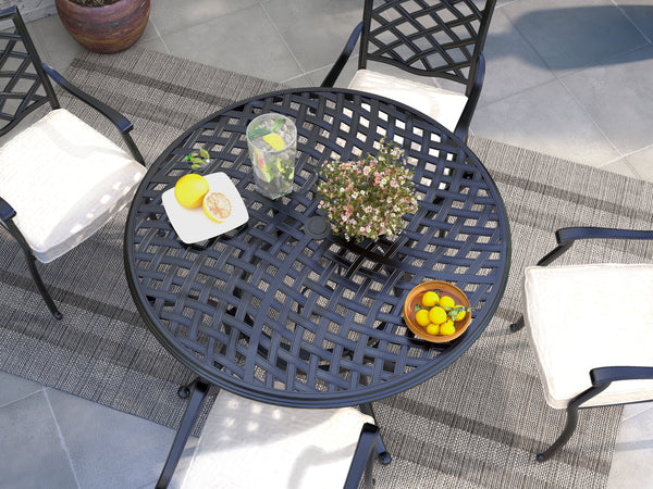 Florence Aluminum 5 Piece Round Dining Set with 4 Arm Chairs
