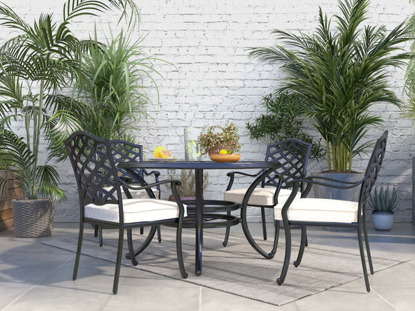 Florence Aluminum 5 Piece Round Dining Set with 4 Arm Chairs