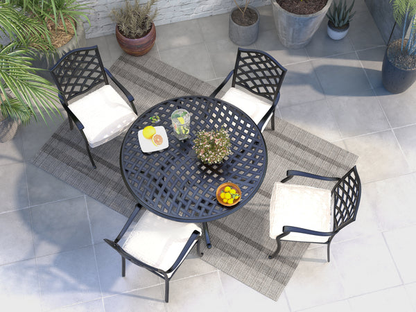 Florence Aluminum 5 Piece Round Dining Set with 4 Arm Chairs
