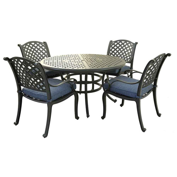 Sparta Stylish Outdoor 5-Piece Aluminum Dining Set with Cushion: Weather-Resistant, Classic, Durable and Comfortable Patio Furniture Set with Armchairs and Round Table