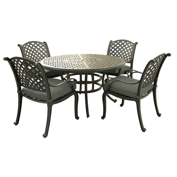 Sparta Stylish Outdoor 5-Piece Aluminum Dining Set with Cushion: Weather-Resistant, Classic, Durable and Comfortable Patio Furniture Set with Armchairs and Round Table