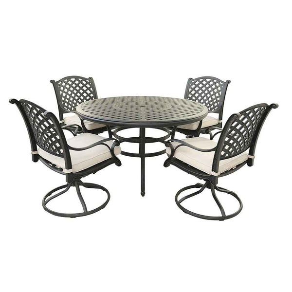 Sparta Stylish Outdoor 5-Piece Aluminum Dining Set with Cushion: Weather-Resistant, Classic, Durable and Comfortable Patio Furniture Set with Swivel Rockers and Round Table