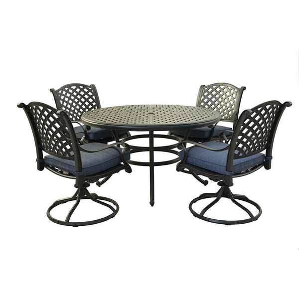 Sparta Stylish Outdoor 5-Piece Aluminum Dining Set with Cushion: Weather-Resistant, Classic, Durable and Comfortable Patio Furniture Set with Swivel Rockers and Round Table
