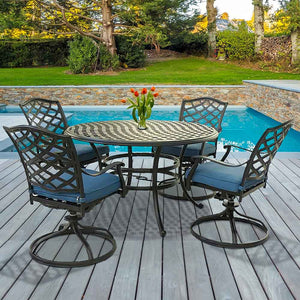 Florence Aluminum 5 Piece Round Dining Set with 4 Swivel Rockers