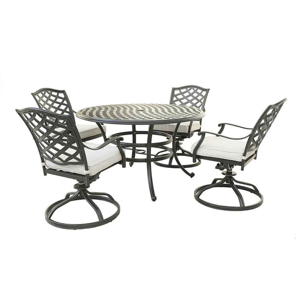 Florence Aluminum 5 Piece Round Dining Set with 4 Swivel Rockers