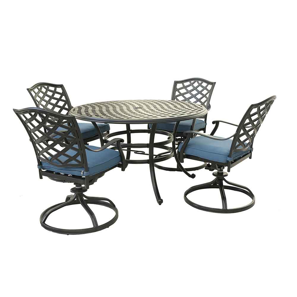 Florence Aluminum 5 Piece Round Dining Set with 4 Swivel Rockers