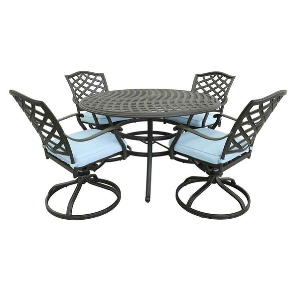 Florence Aluminum 5 Piece Round Dining Set with 4 Swivel Rockers