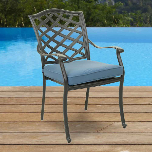 Florence Aluminum Dining Arm Chairs with Cushion: Modern Design, Durable and All-Weather Dining chairs for Outdoor, Patio, and Garden, Set of 2