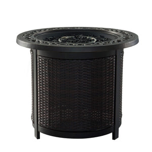 Emberly Outdoor Cast Aluminum 30" Round Firepit Table in Wicker Base - Durable and Modern Patio Firepit Table with Lid and Glass Firebeads for Outdoor Heating and Entertainment