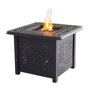 Emberly Outdoor Cast Aluminum 32" Square Firepit Table: Durable and Modern Patio Firepit Table with Lid and Glass Firebeads for Outdoor Heating and Entertainment