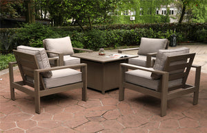 Marativa Ultimate Outdoor 5-Piece Conversation Set: Weather-Resistant, Durable, Comfortable Stylish Patio Furniture Set with Motion Club Chairs and 55,000 BTU, Propane Fire Pit Table