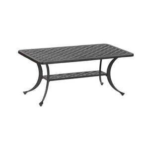Manhattan Indoor Outdoor 21x42" Rectangular Cast Aluminum Standard Coffee Table with Shelf: Rust-Resistant, Durable Coffee table for Patio, Garden, and Terrace